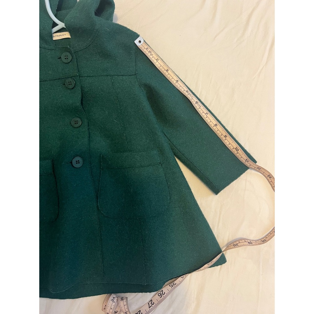 AnnTaranh Wool Green Hooded Coat Toddler Girls 2 Button Front Pocket - Picture 8 of 9
